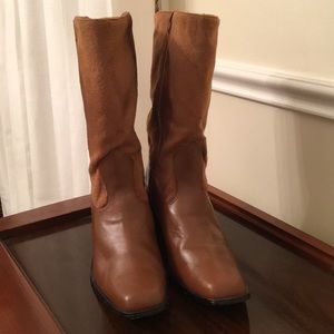 Vintage Wide Calf Leather and Faux Fur Boots